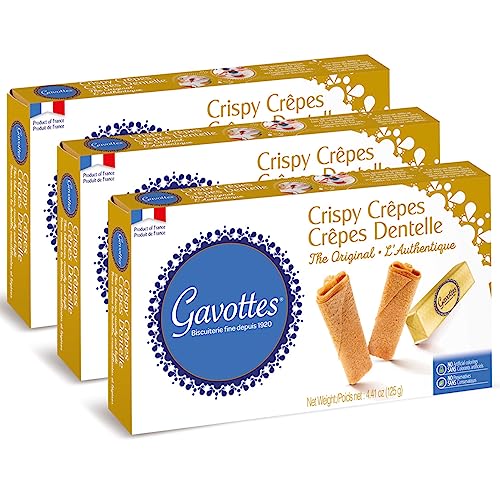 Gavottes Gourmet French Lace Crispy Crepes 3 pack - Individually Wrapped | Ready-to-eat crispy Crepes | Crispy Crepes From France | The Original Crepes Dentelle (3 Packs x 24 Crepes/ 3 x 4.41oz)