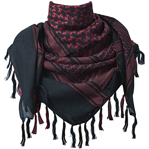 Aonal Military Shemagh Tactical Desert Scarf, 100% Cotton Keffiyeh Neck Head Scarf Wrap for Men Women,Red