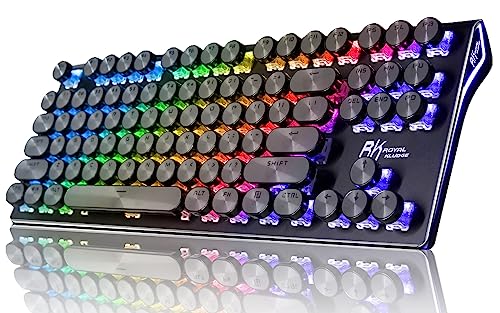 RK ROYAL KLUDGE S87 Typewriter Mechanical Keyboard, Hot Swappable Blue Switch Wired PC Gaming Keyboard, 75% Layout RGB 87 Keys Slim Keyboards with Retro Punk Round Keycaps for Mac Windows, Black