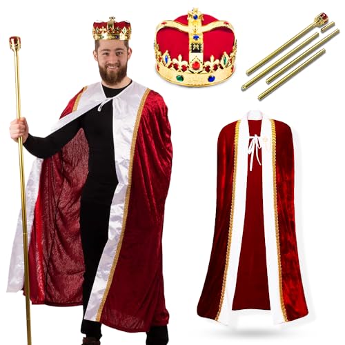 Tigerdoe King Costume-3 Pc Medieval Adult Costume Set- King Crown, Regal Robe, and Royal Scepter-Costume Accessories-Dress up