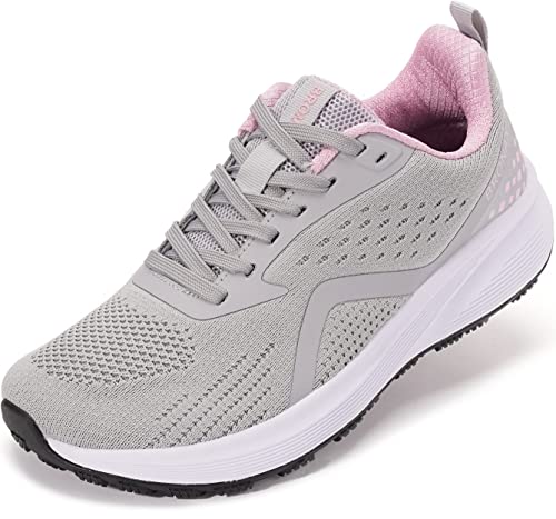 BRONAX Womens Wide Running Shoes Comfy Athletic Lightweight Sports Size 9w Gym Tennis Sneakers Outdoor Zapatos Deportivos para Mujer Footwear for Female Grey Pink 40