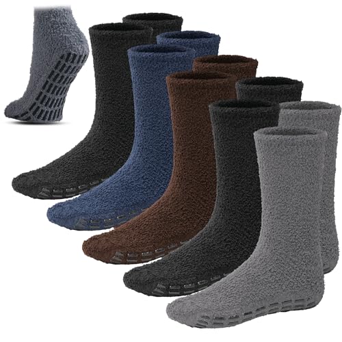 Debra Weitzner Men Fuzzy Socks Grip Plush Sleeping Soft Anti-Skid 5 Pairs