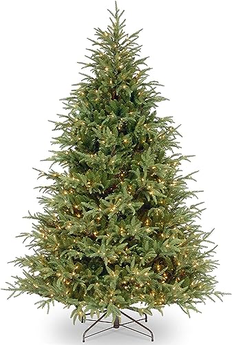 National Tree Company Pre-Lit 'Feel Real' Artificial Full Christmas Tree, Green, Frasier Grande, White Lights, Includes Stand, 7.5 Feet