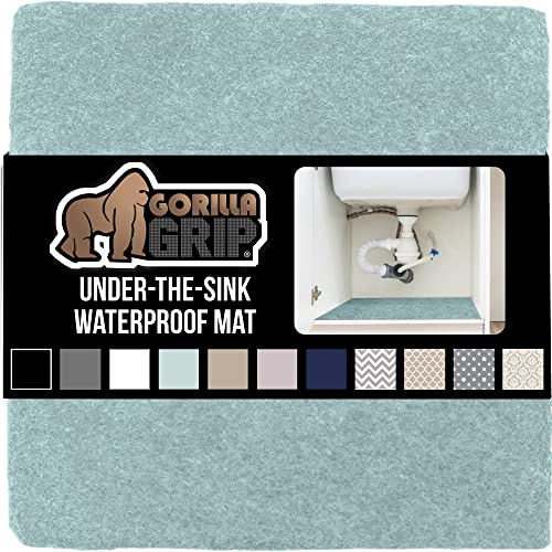 Gorilla Grip Quick Dry Waterproof Under Sink Mat Liner, Slip Resistant, Non-Adhesive, Absorbent Mats for Below Sinks, Durable Shelf Liners to Protect Cabinets, Machine Washable, 24x30, Spa Blue