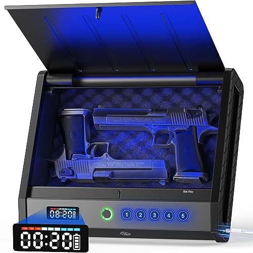 HOLEWOR Gun Safe, Biometric Gun Safes with USB C Port, Pistol Safe Fingerprint Quick Access Handgun Safe for Bedside, Nightstand, Car with LCD Display of Time Battery