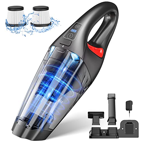 BSRCO Handheld Vacuum Cordless Rechargeable 9KPA Suction, Hand Held Vacuum with 2 Filters, LED, Car Vacuum Dust Busters Cordless Rechargeable, Portable Hand Vacuum for Car/Stairs/Pet