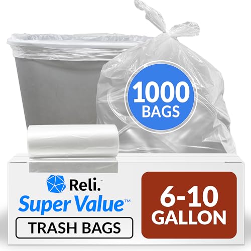 Reli. SuperValue 6-10 Gallon Trash Bags | 1000 Count Bulk | Can Liners | Clear Multi-Use Garbage Bags