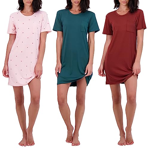 Real Essentials 3 Pack Nightgowns Women Adult Womens Nightgown Moo Moos Sleep Night Shirts Hysterectomy Sleepwear House Dress Lounge Ladies
