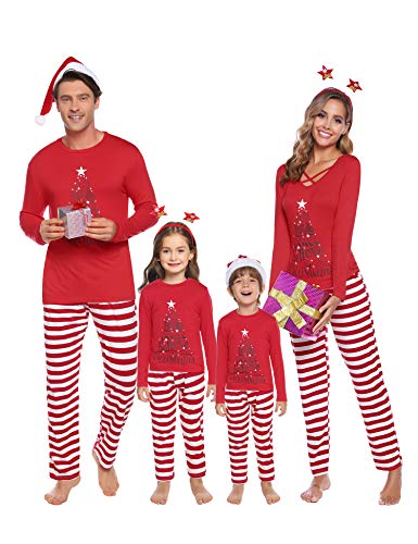 iClosam Matching Family Pajamas Set Striped Christmas Pajamas Sleepwear Dad Mom PJs Red