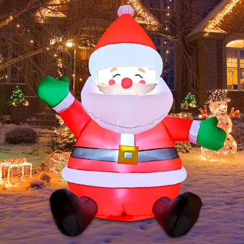 GOOSH 5 FT Inflatable Outdoor Santa Decoration with Built-in LEDs for Holiday Yard and Garden