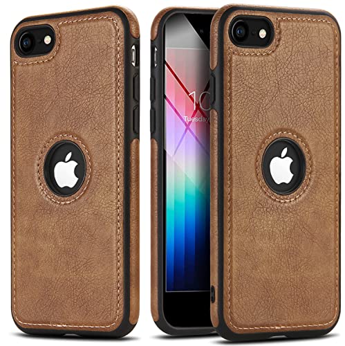 JAROIE Classy Design Luxury Leather Case for iPhone SE 3 2022 & iPhone SE 2 2020 Non-Slip Grip Full Body Ultra Slim Protective Cover 4.7 Inch (Brown)