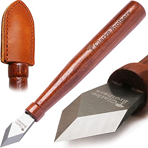 Clarke Brothers Marking Knife and Real Leather Sheath – Wood Marking Gauge – Premium Woodworking Tool with High Carbon Steel Blade – Quality with Sharp Blade – Beautiful Wooden Handle