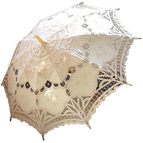 AEAOA Handmade Ivory Lace Parasol Umbrella Wedding Bridal 30 Inch Adult Size