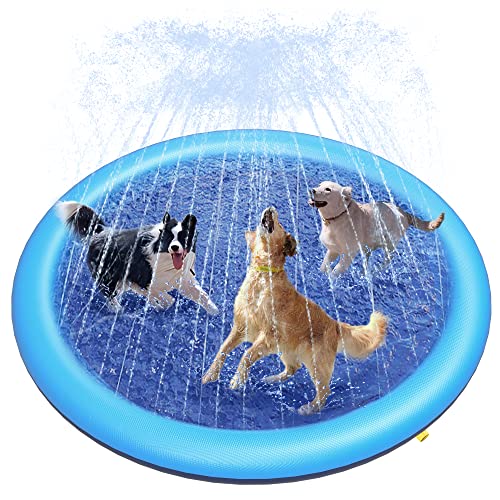 Peteast Dog Splash Pad Anti-Slip Dog Pool for Large Dogs 0.58mm Thickened Dog Sprinkler Outdoor Dog Toys - Dog Accessories for Large Dogs (Blue, 67in)
