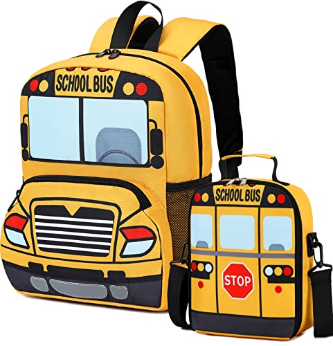 Toddler Backpack Boy Girls Preschool School Bus Bookbag Kindergarten 3D Daycare Bags Lunch Box Medium Yellow Red