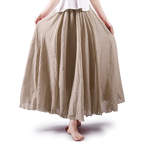 Phorecys Women's Casual Long Maxi Skirt Cotton Elastic Waist Boho Goth Fairy Renaissance Weekend Skirts Dress Off White 105CM Length