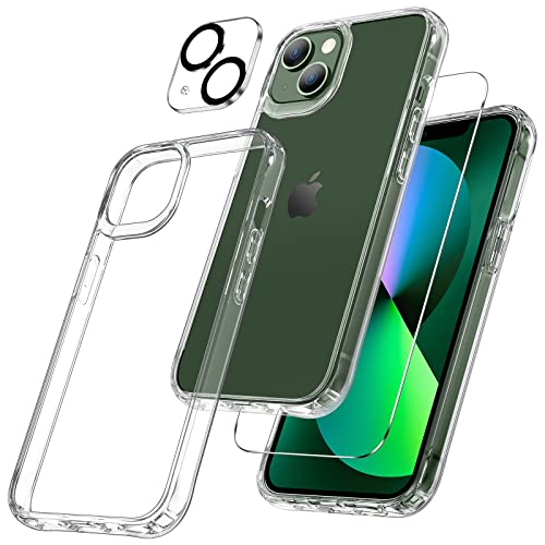 Maxdara [3 in 1 for iPhone 13 Case Clear, with Tempered Glass Screen Protectors + Camera Lens Protectors Slim Thin Shockproof Case for iPhone 13 6.1 Inch