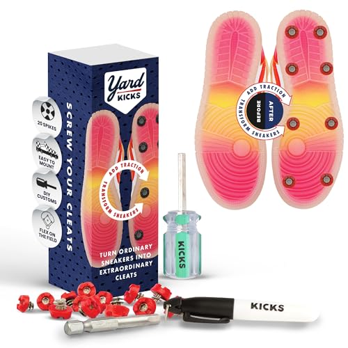 Yardkicks Traction Kit: DIY Baseball Softball Cleats for Your Shoes - Transform Sneakers Into Custom Cleats - Unisex Spikes - 20 Studs - Ideal Gift for Ball Players & Kids to Boost Field Traction-Red