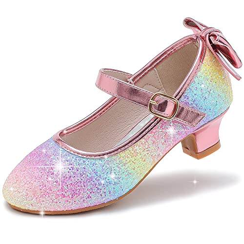 Dufannie Rainbow Shoes for Girls Flower Girl Shoes for Wedding Little Girl High Heels Cute Shoes for Toddler Little Girls Big Kids Princess Shoes Party Flat Shoes for Girls(3305Rainbow 13)