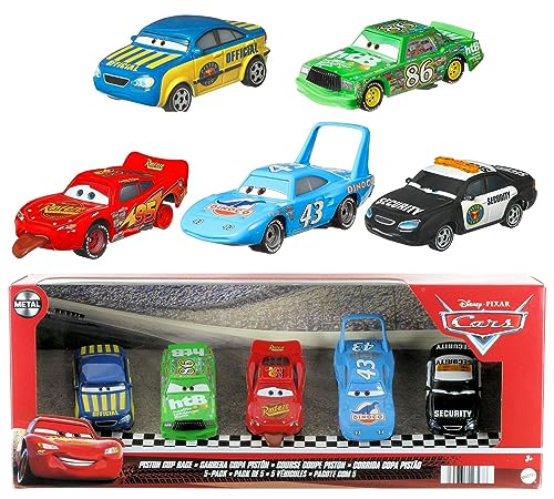 Disney Cars Toys Piston Cup Race 5-Pack Finish Line Lightning McQueen, Strip Weathers a.k.a. The King, Chick Hicks, Race Official Tom, Marlon Clutches McKay