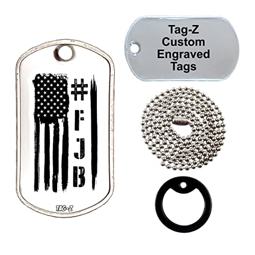Tag-Z FJB DISTRESSED AMERICAN FLAG - BW - CUSTOMIZED - ENGRAVED NECKLACE Military Dog Tags