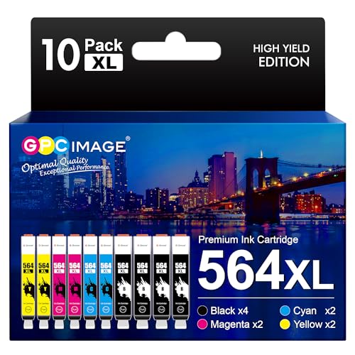 GPC Image Compatible Ink Cartridge Replacement for HP 564XL 564 XL ink use with DeskJet 3520 3522 Officejet 4620 Photosmart 5520 6510 6515 6520 7520 7525 D7560 Printer (Black Cyan Magenta Yellow, 10P)