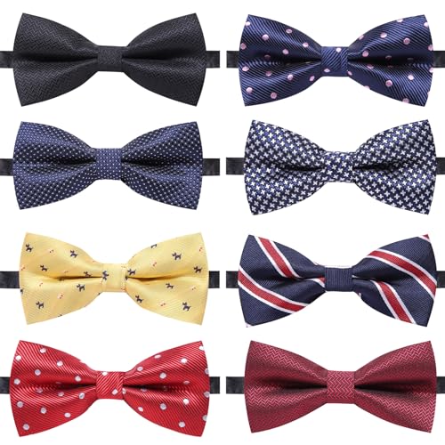 AUSKY 8 PACKS Elegant Adjustable Pre-tied bow ties for Men Boys (Mixed color)
