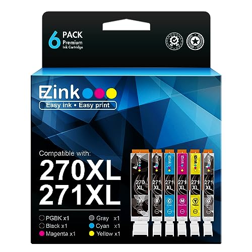 E-Z Ink (TM Compatible Ink Cartridge Replacement for Canon PGI-270XL CLI-271XL PGI 270 use with TS9020 TS8020 MG7720 Printer (1 Large Black, 1 Small Black, 1 Cyan, 1 Magenta, 1 Yellow, 1 Gray) 6 Pack