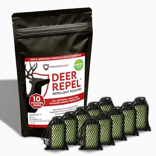 Predator Guard Deer Repellent Plants Pouches - Stop Deer and Rabbits Eating Plants Trees Gardens and Vegetables - 10 Pack Lasts 12 Months - All Natural Ingredients (Deer Repel)