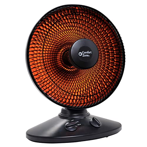 Comfort Zone Indoor Parabolic Radiant Electric Dish Space Heater with 70-degree Oscillation, Adjustable Tilt, Tip-Over Switch and Overheat Protection Sensor, Ideal for Garage, Workshop, 1,000W, CZ998