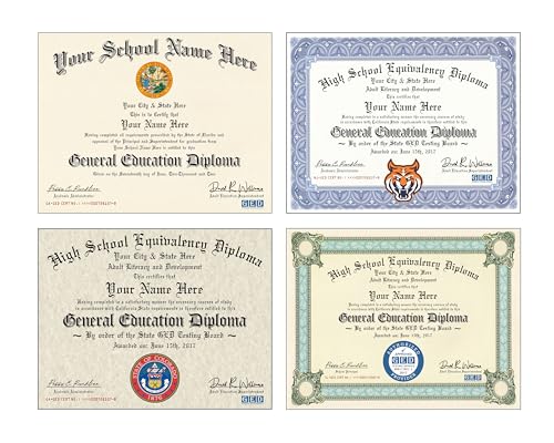 GED Diploma (General Education Diploma) 4 Piece Custom Novelty High School Equivalency Diploma - Looks 100% Real! Customized with your info - You Get 4 Copies!