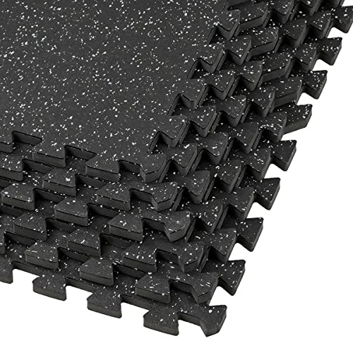 Xspec 1/2' Thick 48 sq ft (12 Tiles) Interlocking Rubber Top EVA Foam Exercise Mat | Home Gym Mats Workout Flooring Tiles for Gyms, Fitness Rooms | Durable Grip Protective Flooring, Black/Grey