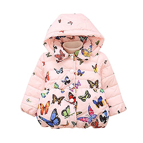 KONF Newborn Baby Winter Coat Snowsuit,Winter Girls Butterfly Print Thicken Keep Warm Hooded Jacket Coat Pink 12-18 Months