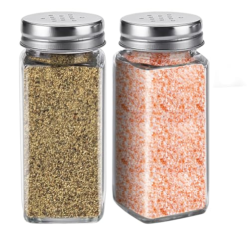 Glass Salt and Pepper Shakers Set Large,DWTS DANWEITESI Farmhouse Salt and Pepper Shakers Cute with Stainless Steel Lid-Large Spice Jars,Clear to Know When to Fill,Cute Farmhouse Kitchen