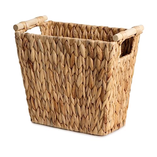 StorageWorks Wicker Waste Basket with Wooden Handles, Bathroom Trash Can, Wicker Trash Can for Bedroom, Office, Living Room, 12 Liters, 1 Pack