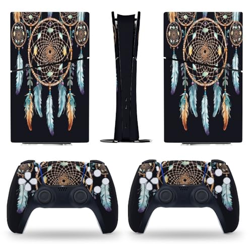 Buyidec Sticker Skin for PS5 Slim Digital Edition Feathers Dream Catcher Skin Console Controller Accessories Cover Skins Anime Vinyl Cover Sticker Full Set for Playstation5 Slim Digital Edition