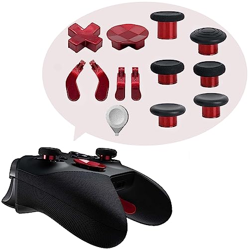Metal Thumbsticks Replacement Parts for Xbox One Elite Controller Series 2, Accessory Kits for Xbox Series 2 Core, Includes 6 Magnetic Swap Joysticks, 4 Paddles, 2 D-Pads, 1 Adjustment Tool(Red)