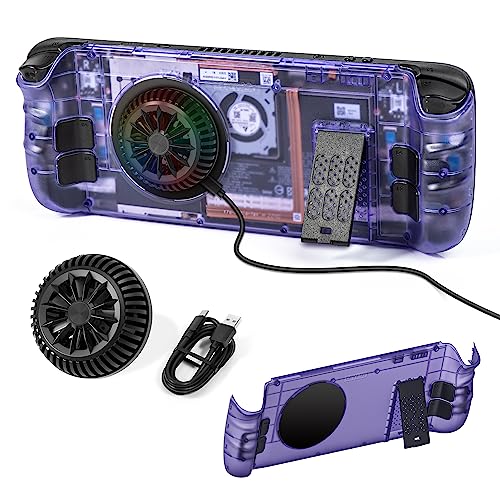 DEVASO Transparent Back Plate with Cooling Fan for Steam Deck, Replacement Shell Case with Magnetic Semiconductor Cooler, Heat-Dissipation Accessories Set for Steam Deck (Purple, S)