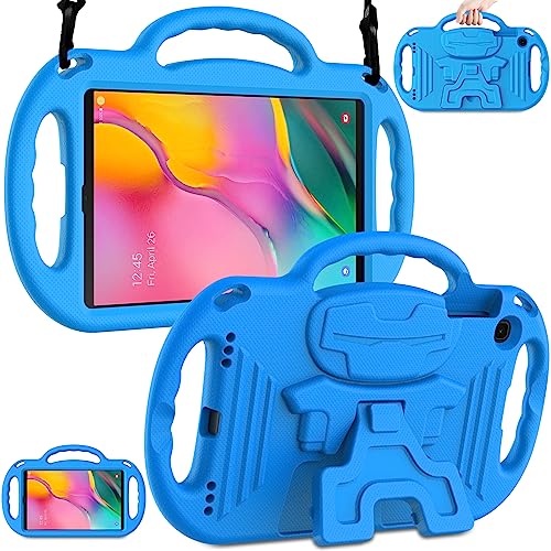 LTROP Kids Case for Samsung Galaxy Tab A 10.1 Model SM-T510/T515, Light Weight Shockproof Shoulder Strap Handle Stand Kid-Friendly Bumper Case for Galaxy Tab A 10.1' Tablet - Blue