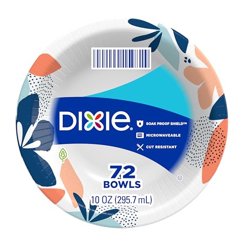 Dixie Small Paper Bowls, 10 Oz, 72 Count, Microwave-Safe, Soak-Proof, Disposable Bowls Great For Snacks, Dessert, And Light Lunch Meals
