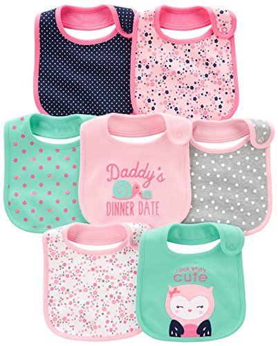 Simple Joys by Carter's Girls' 7-Pack Teething Bibs, Pink/Mint Green, One Size