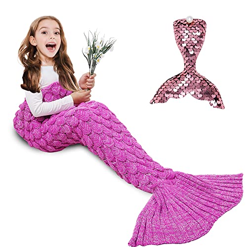 AmyHomie Mermaid Tail Blanket, Soft Crochet Sleeping Bag Blanket for Kids Adults, Mermaid Gift for Girls(ScalePink,Kids)