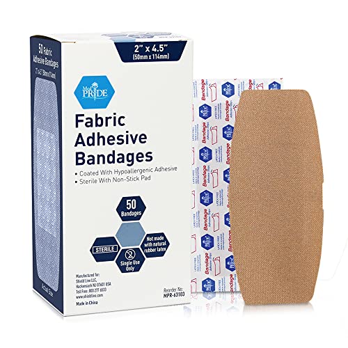 MED PRIDE Sterile Fabric Adhesive Bandages [50 Count]- First Aid Bandages Coated with Hypoallergenic Adhesive & Non-Stick Pad- Latex-Rubber Free Wound Care Bandages- Individual Wrapped