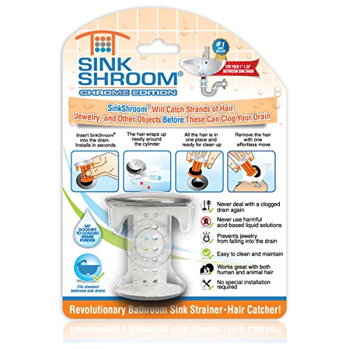 SinkShroom Revolutionary Bathroom Sink Drain Protector Hair Catcher, Strainer, Snare, Sinkshroom Chrome Edition, 1' -1.4'