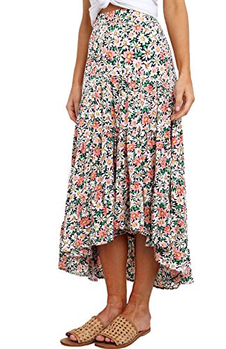 PRETTYGARDEN Women’s Bohemian Tie Dye Print Long Skirts Button Down High Waist Split A-Line Maxi Skirt (Floral Black, Large)