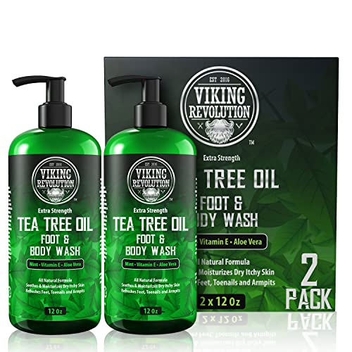 Viking Revolution Tea Tree Oil Body Wash Soap for Men - Helps Athlete's Foot, Toenail, Jock Itch, Eczema, Ringworm & Body Odors - Extra Strength Men's Body Wash (2 Pack)