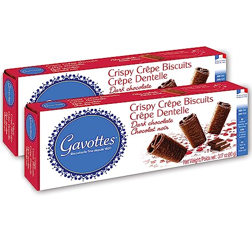 Gavottes French Dark-Chocolate-Covered Mini Crispy Crepes 2 Pack | Ready to eat Crispy Crepes | Crispy Crepes From France | Mini Chocolate Covered Crispy Crepes (2 Packs of 18 | 2 x 3.17oz/90g)