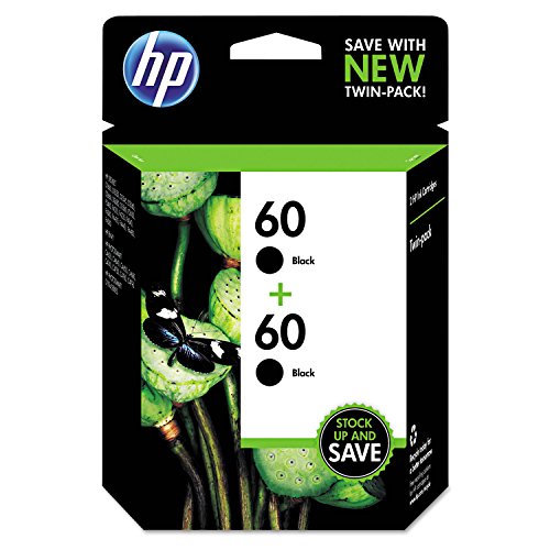 HP 60 | 2 Ink Cartridges | Black | Works with HP DeskJet D2500 Series, F2430, F4200 Series, F4400 Series, HP ENVY 100, 110, 111, 114, 120, HP Photosmart C4600 Series, C4700 Series, D110a | CC640WN