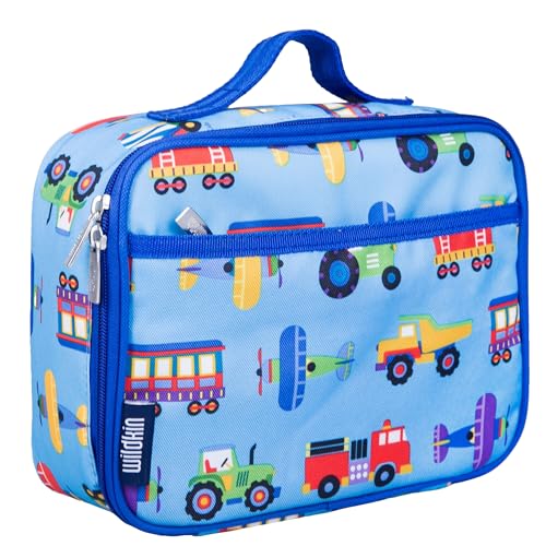 Wildkin Kids Insulated Lunch Box Bag for Boys & Girls, Reusable Kids Lunch Box is Perfect for Early Elementary Daycare School Travel, Ideal for Hot or Cold Snacks & Bento Boxes(Trains, Planes &Trucks)