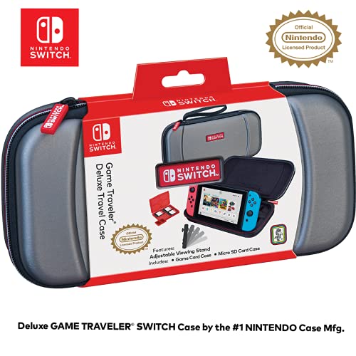 Game Traveler Nintendo Switch Case - Adjustable Viewing Stand & Integrated Game Case Storage, Protective Vinyl Hard Shell Case with Loop Handle, Licensed for Nintendo Switch and Switch OLED